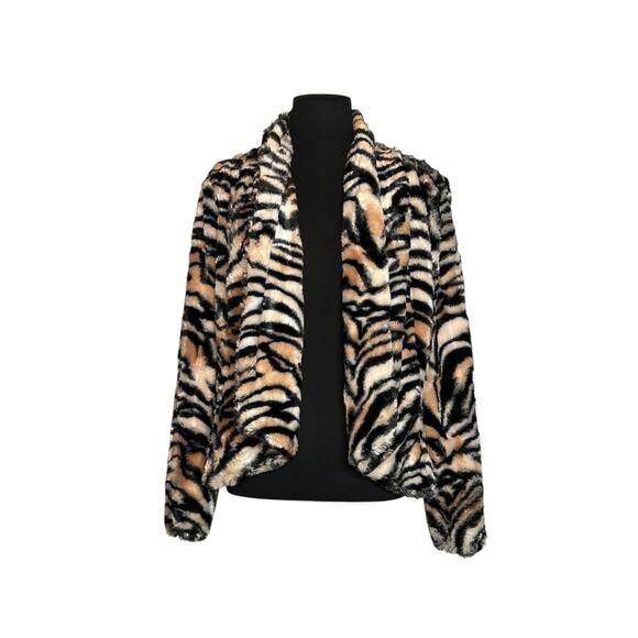 Kate Rosy animal print faux fur open front jacket size Small - Picture 12 of 14